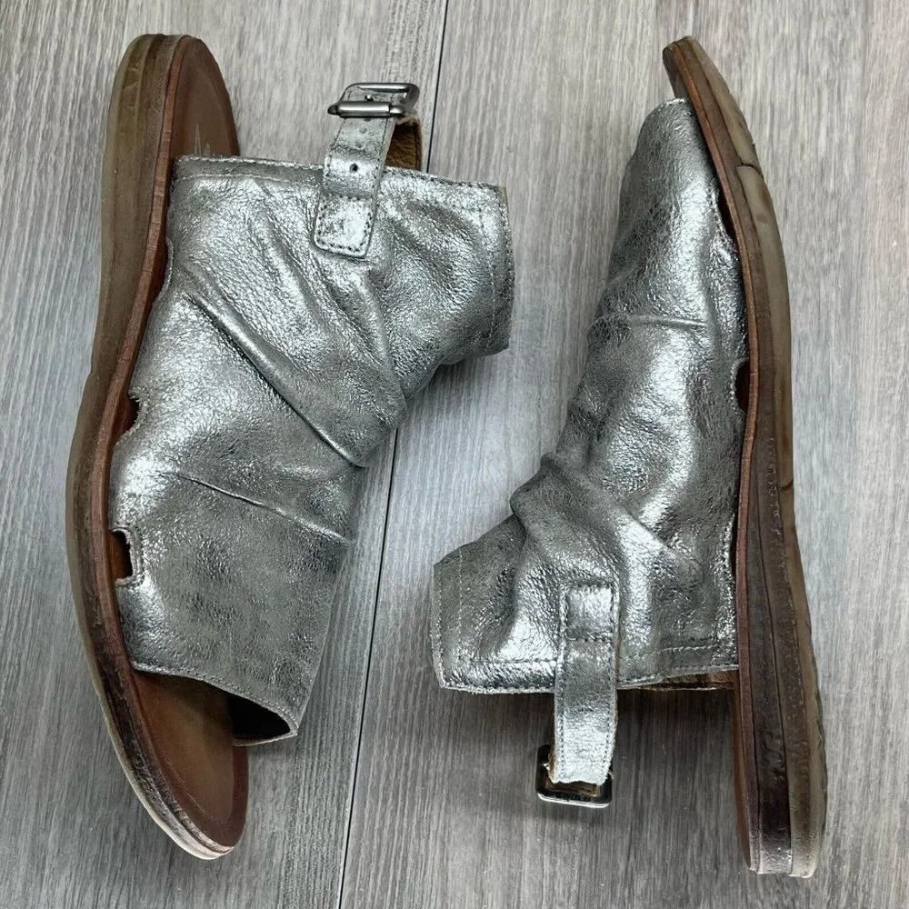 Miz Mooz Sandals Womens 36 US 5.5-6 Fallon Metallic Slingback Gladiator Silver - Picture 1 of 12